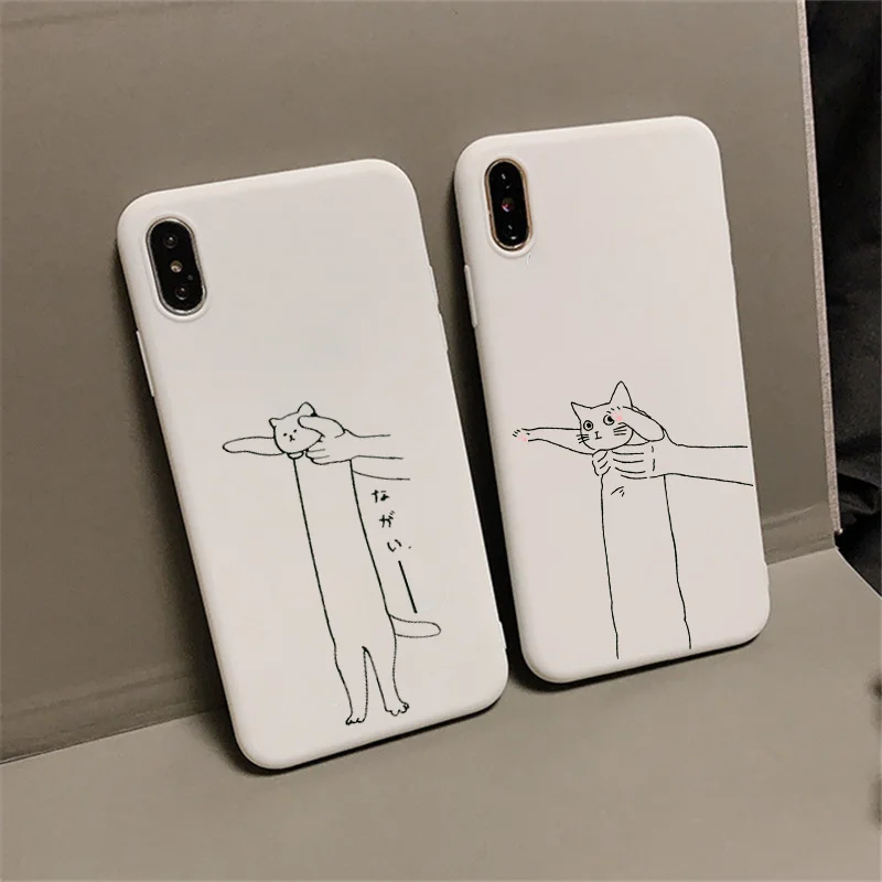 Японский простой Забавный чехол с белым котом для iPhone 11, XR, X, Xs, Max, 8, 7, 6 Plus, 6 S, 5S, SE, мягкий силиконовый чехол для телефона, карамельный чехол, Fundas