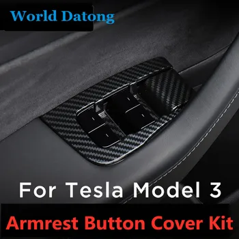 

For Tesla Model 3 2017-2019 Inner Door Armrest Window Lift Button Cover Kit Carbon fiber ABS Decoraton Trim