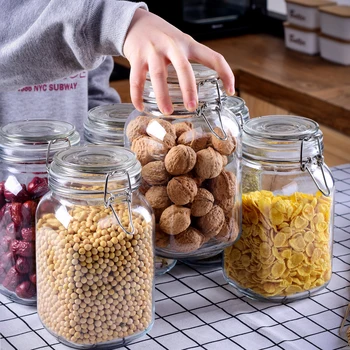 

6/12-Piece 1600ML Kitchen Airtight Glass Canister Storage Jars Bottles with Leak Proof Rubber Gasket Lid for Beans,Grains,Candy