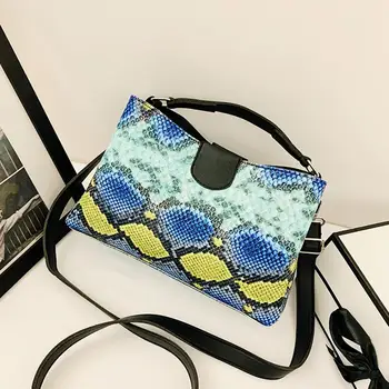 

Fashion Serpentine Women Shoulder Messenger Bag PU Leather Snake Print Chain Totes Female Retro Square Travel Crossbody Handbag