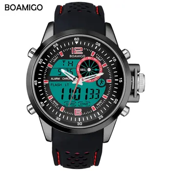 BOAMIGO brand men sports watches dual time digital watch rubber analog quartz watch  swim chronograph wristwatches reloj hombre