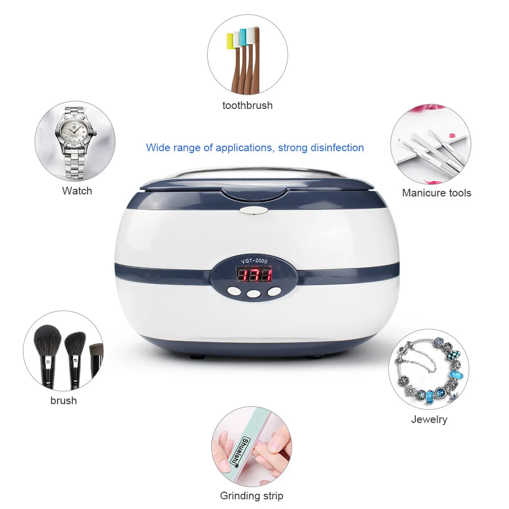 

Ultrasonic Cleaner Bath Jewelry Parts Glasses Manicure Stones Cutters Dental Razor Brush Ultrasound Sonic Cleaner 220V 600ml