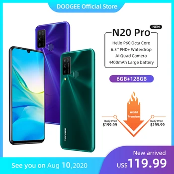 DOOGEE N20 Pro Quad Camera Mobile Phones Helio P60 Octa Core 6GB RAM 128GB ROM Global Version 6.3" FHD+ Android 10 OS Smartphone