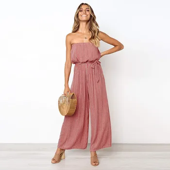 

strapless jumpsuit sexy women rompers striped overalls for woman loose romper sashes jumpsuits combinaison femme monos mujer