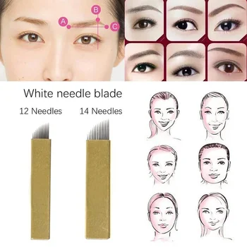 

Newly 50PCS 12/14 Pin Permanent Makeup Eyebrow Tatoo Blade Microblading Needles For 3D Embroidery Manual Tattoo Pen Machine C