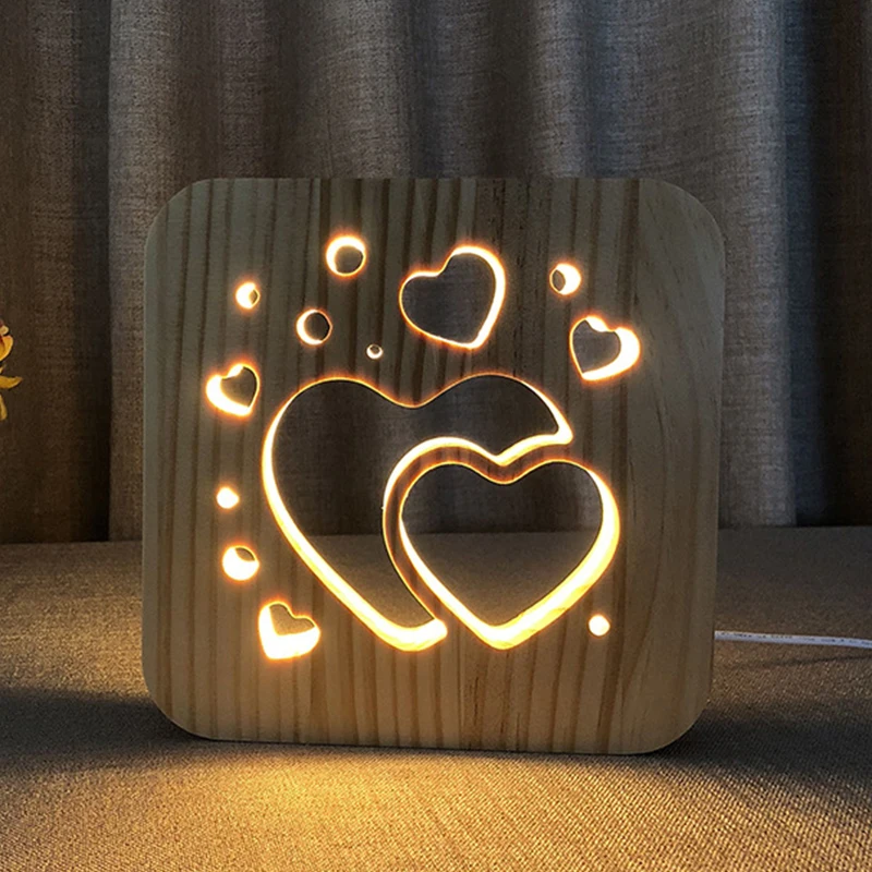 

Creative Hollow Wooden Night Light Christmas Tree Snowflake Shape Christmas Gift Love Moon Coffee Pirate Table Lamp Usb Charging