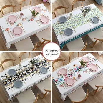 

Nordic Tablecloth Waterproof Oil Proof Table Cover Bird Butterfly Flowers Stripe Leaves Pattern Table Cloth Toalha De Mesa DW379