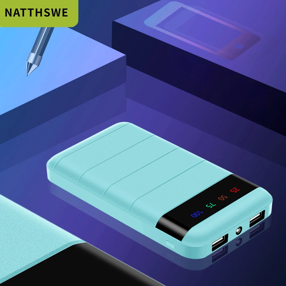 Синий NATTHSWE 20000 мАч портативное зарядное устройство с двумя USB тонким внешним аккумулятором для samsung iphone Xiaomi - Цвет: Синий