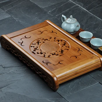 

[GRANDNESS] Kong Ming Solar Circle Bamboo Gongfu Tea Serving Tray 49*29cm Bamboo Tea Table Chinese Tea Set Bamboo Water Tea Tray