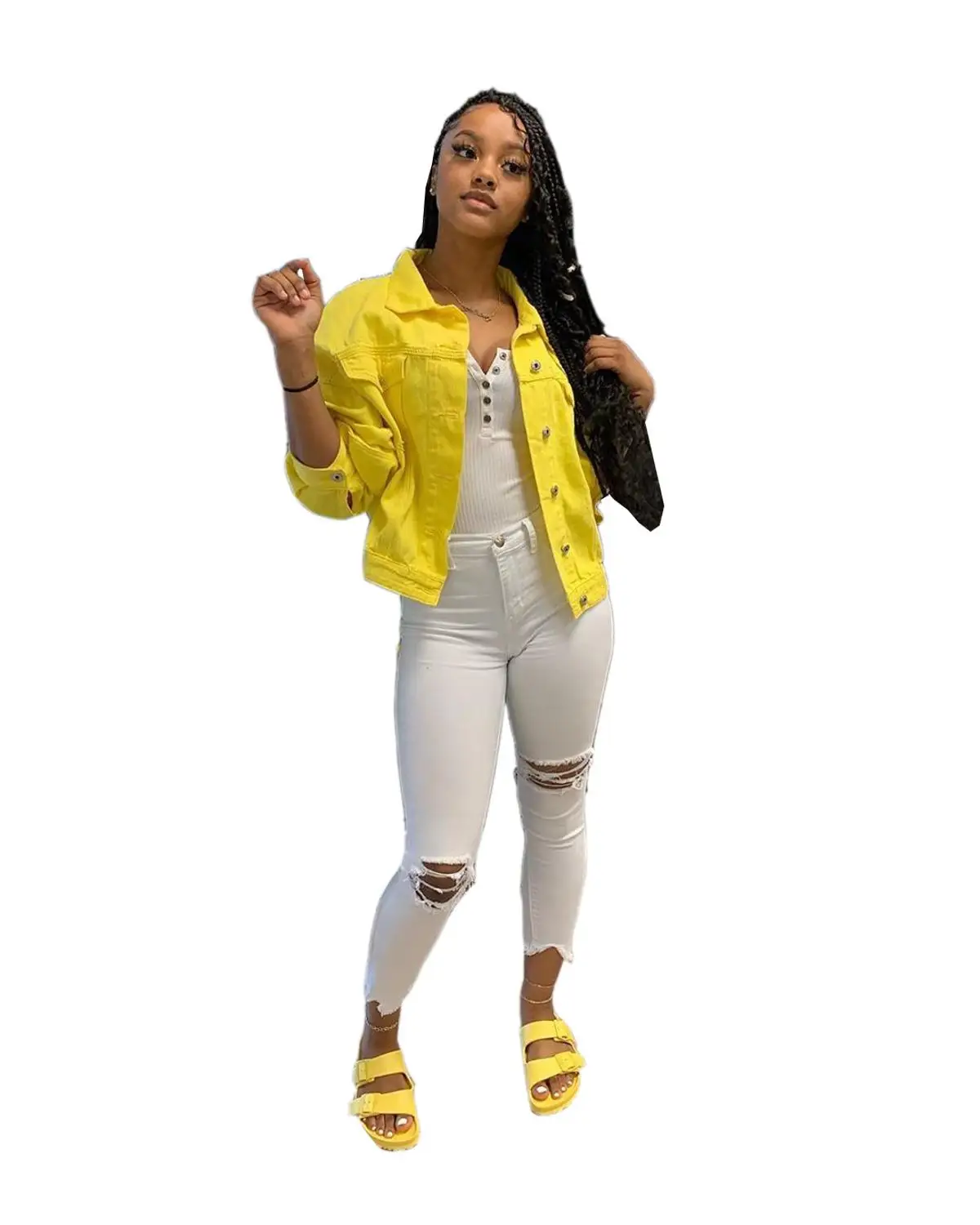Yooneedi Autumn Design High Street Women Denim Jacket Color Solid Turn-down Collar Full Sleeve Ladies Outwear ARM-8140