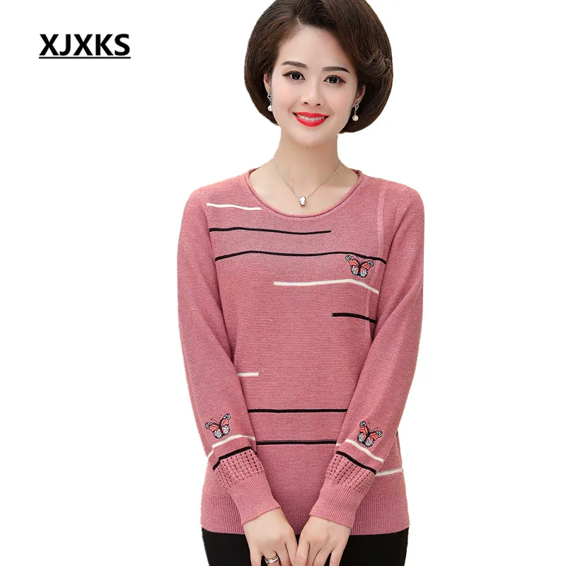 

XJXKS 2019 autumn winter new women's sweater delicate embroidery plus size comfortable cashmere knitted sweater women pullover