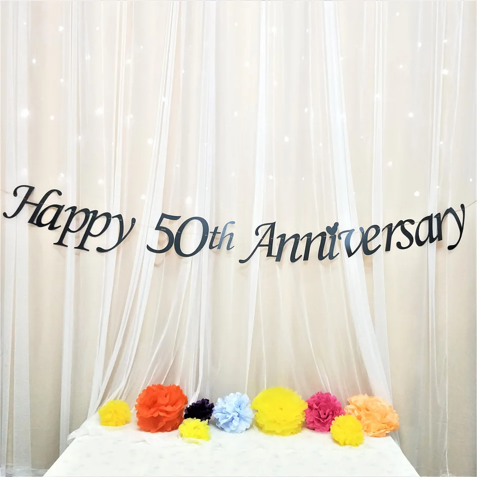 Happy 50th баннер к годовщине ура 5o "сделай сам" Бумага гирлянда из букв дня рождения, свадьбы, годовщины вечерние праздничные принадлежности