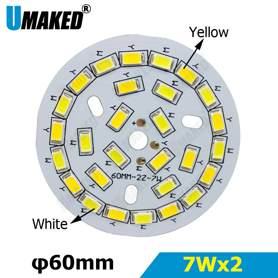 7Wx2 теплый/холодный белый два цвета в одном PCB 60 мм 5730 SMD светодиодный светильник