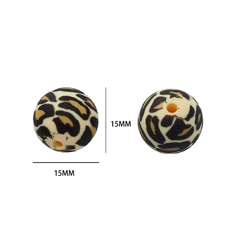 Chenkai 10PCS 15MM Silicone Leopard print Beads Baby Round Shaped Beads Teething BPA Free DIY Sensory Chewing Toy Accessories