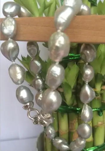 FREE SHIPPING NEW 10-13mm SOUTH SEA GRAY BAROQUE PEARL NECKLACE