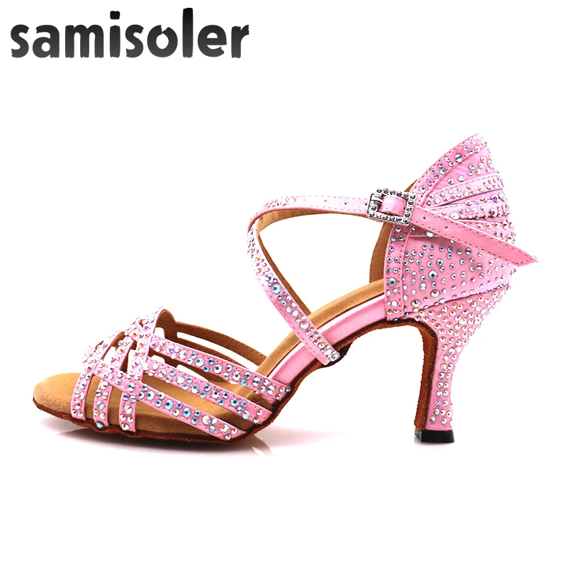 Женские туфли для латиноамериканских танцев Samisoler розовые стразы бальные 2019 |