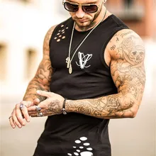 Хлопковый мужской спортивный жилет с дырками без рукавов, облегающий жилет, майка, Мужская Уличная Повседневная майка для бега, тощий Топ