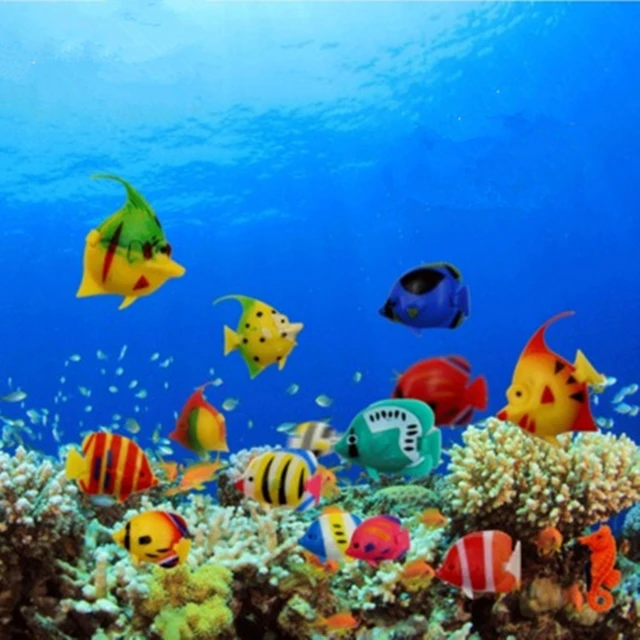 12pcs DIY Floating Plastic Tropical Fishes  Aquarium Decoration Baby Bath Toy 3