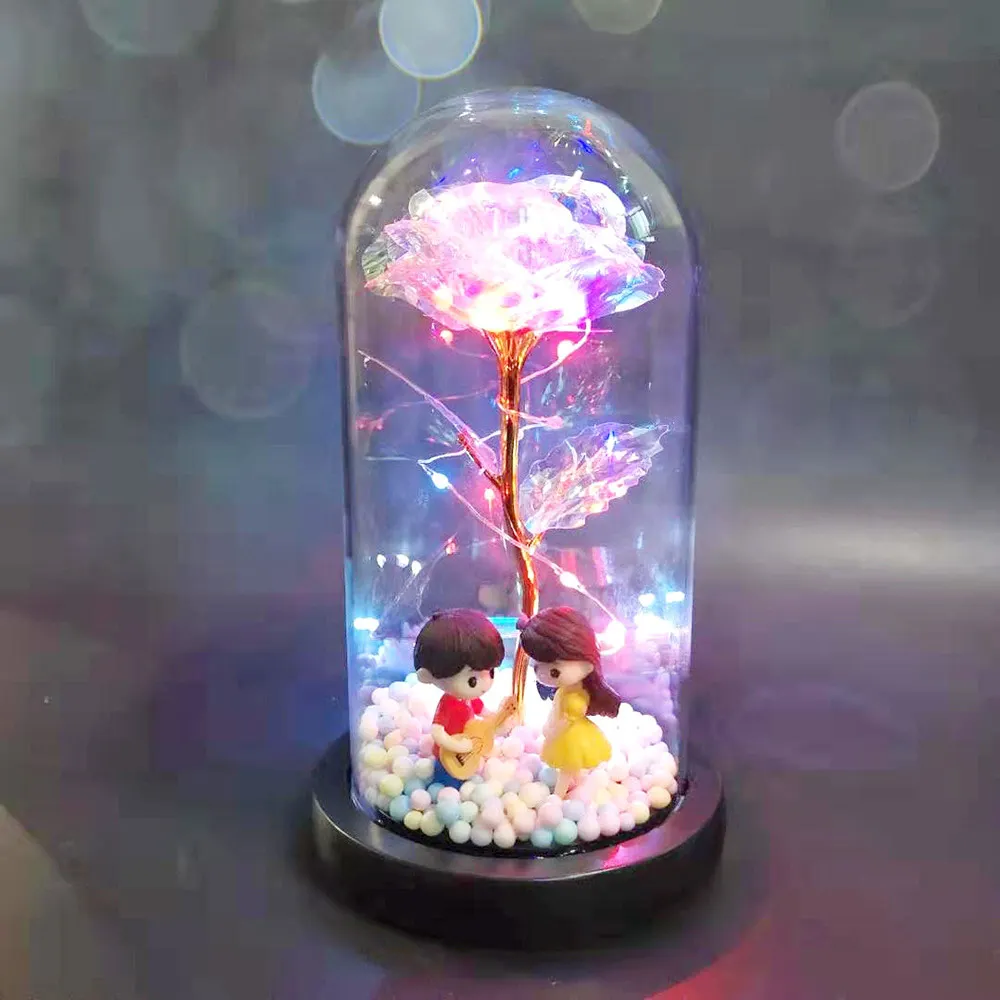 Glass Dome Wooden Base with Light Bedside LED Display Flower Bottom Home Decoration Gift DIY Valentine's Gifts | Дом и сад