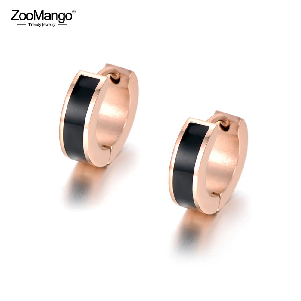 ZooMango Black & White Shell Round Earring Stainless Steel Rose Gold Color Fashion Jewelry Gift For Women Girl Oorbellen ZE18038 |