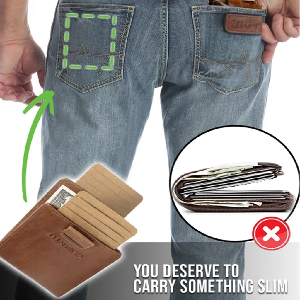 Мужской тонкий бумажник RFID двойной выдвижной кожаный антимагнитный RFID кошелек для отца и мужчины подарок