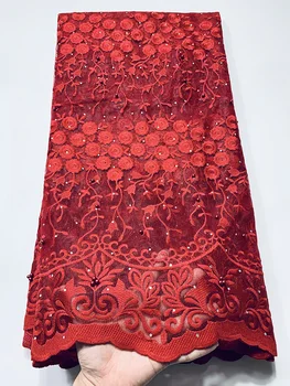 

Wedding Nigerian Latest Lace Fabric 2020 Embroidery Guipure Red Lace French African Tulle Net Lace Fabric With Stones For Women
