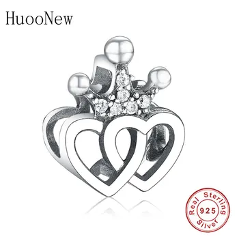 

Crown Heart Fit Original Pandora Charm Bracelet Necklace 925 Sterling Silver Zirconia Connect Bead For Making Wife Kid Berloque