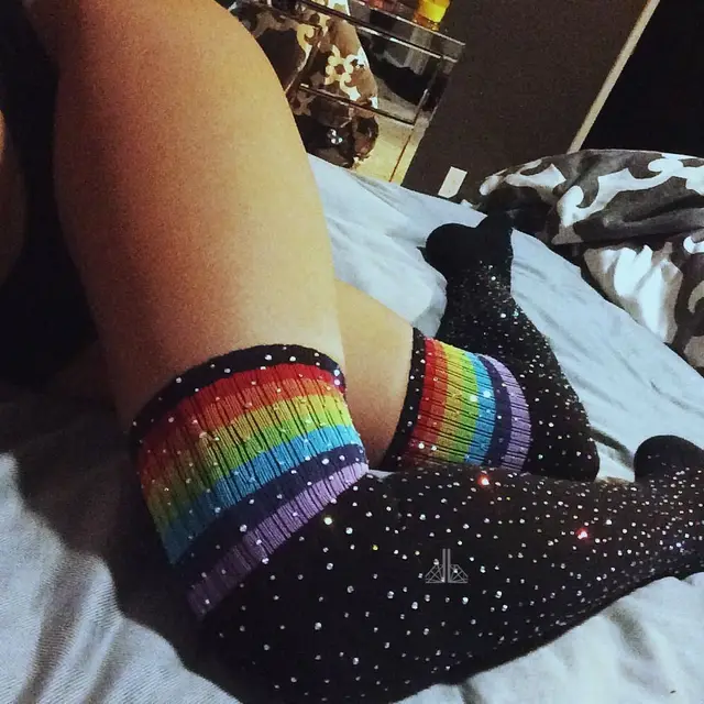 Diamond Snowy Rainbow Over Knee Stockings 1