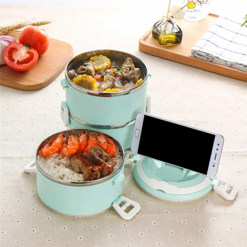 

2/3 Layers Stainless Steel Child Japanese Bento Lunch Box Food Containers For Kids School Thermos Lunch Box With Phone Holder
