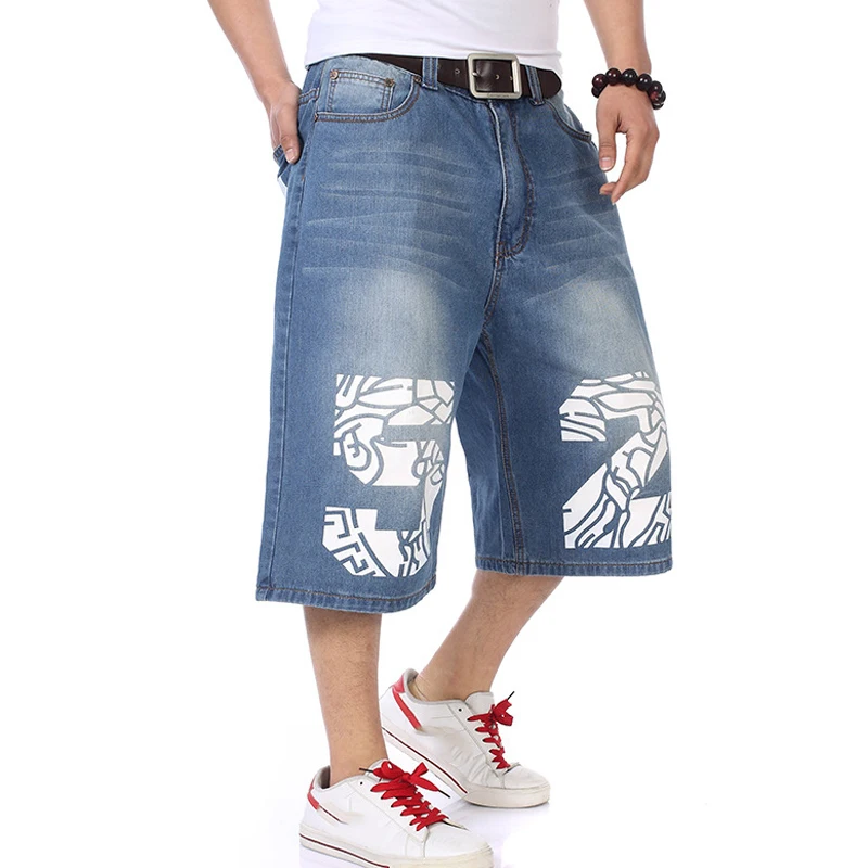 

Moto & Biker Style Denim Short Jeans Men 2020 Summer HIP HOP Harlan Straight Loose man Jeans Plus size 30-42 44 44