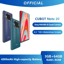Cubot nota 20 smartphone câmera traseira do quadrilátero nfc google android 10 6.5 Polegada 4200mah duplo cartão sim telefone 4g lte 3gb + 64gb celular