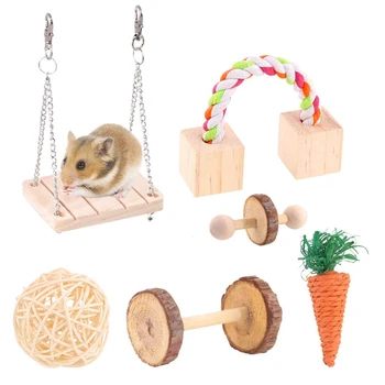 

Hamster Chew Toys, Include Dumbells, Exercise Bell Roller, Fun Pet Balls, Wooden Swing, Sisal Woven Carrot Toy for Chinchilla Ha