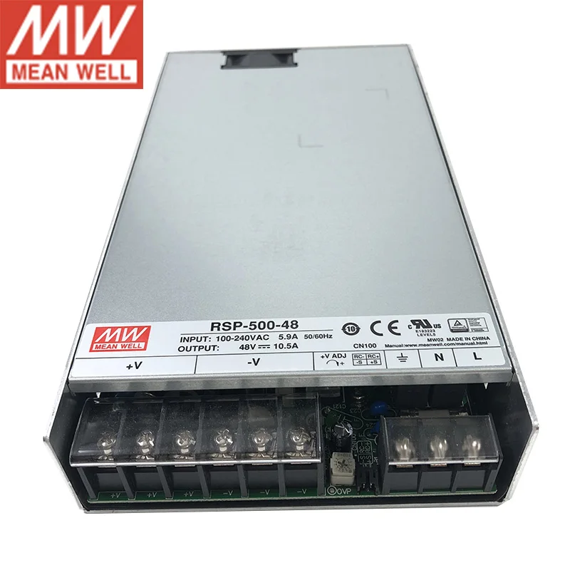Бренд MEAN WELL представляет RSP-500-48 импульсный источник питания 110 V/220 V AC к 48В DC 10.5A 500 ватт Meanwell трансформатор pfc LED дисплей Электропитание