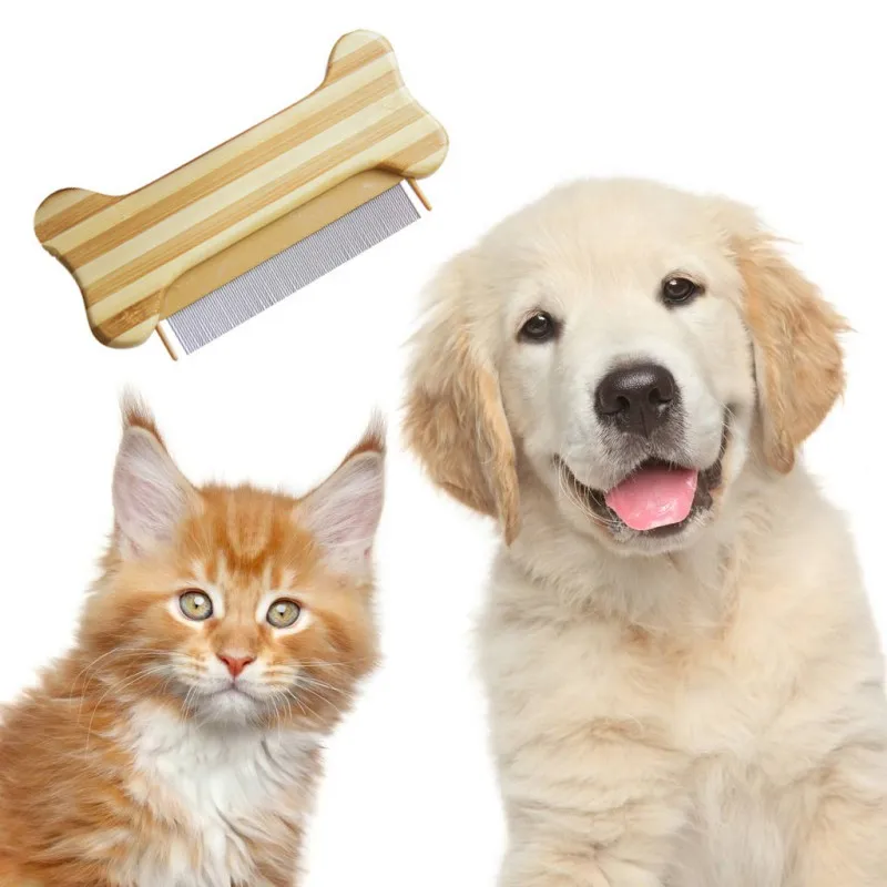 Щетка из нержавеющей стали, расческа для домашних животных, расческа для собак, осыпающаяся Блоха для собак, кошек, кисточка из волос для очистки, уход за собакой, деревянная ручка инструмента