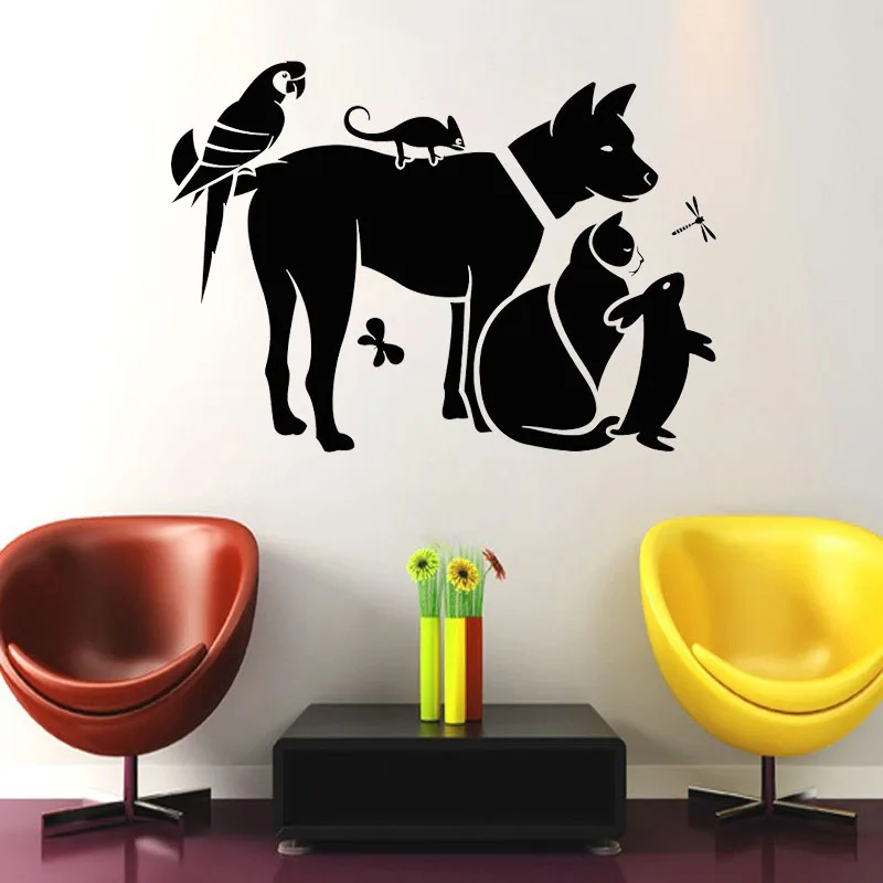 

Wall Decal Cat Dog Rabbit Birds Pets Shop Animal Veterinary Clinic Nursery Nursery Interior Decor Vinyl Wall Decal3677