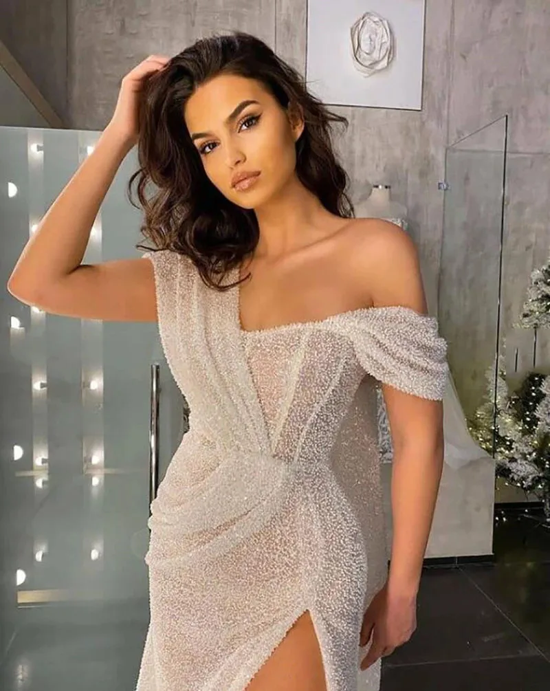 

Sexy SequinMermaid Evening Dress One Shoulder Side Split Formal Dress Party Prom Gown Mermaid 2024 robe de soirée de mariage