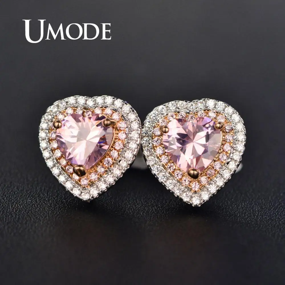 UMODE серьги-гвоздики в форме сердца с кристаллами для женщин, милые серьги с цирконием, серьги-гвоздики с кубическим цирконием, корейские модные ювелирные изделия, роскошный бренд UE0601