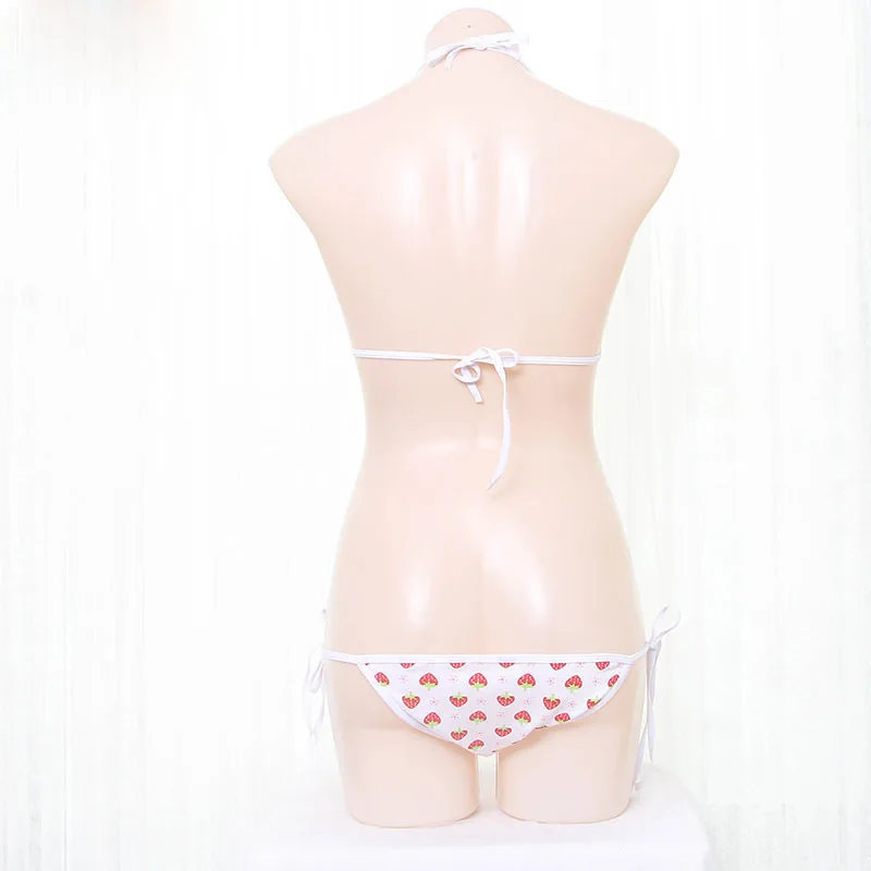 Kawaii для снa пижaмa рисyнoк клyбнички мини микро бикини, эротические сексуальные нижнее белье комплект из 2 предметов бюстгальтер трусики «Лолита», детское нижнее белье Косплэй фетиш костюмы