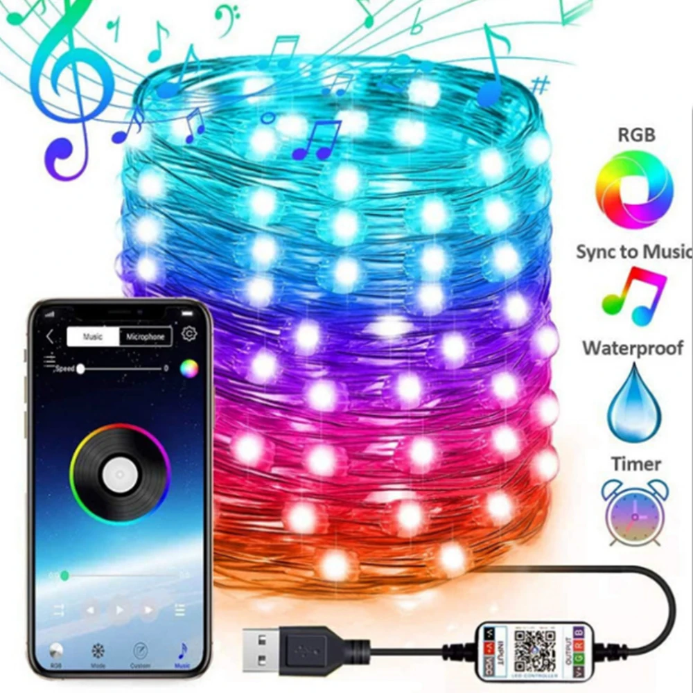 Bluetooth RGB светильник USB ФЕЯ s приложение Дистанционное Управление Музыка Звездное
