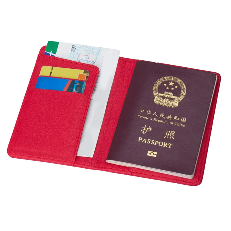 New Solid Color Travel Passport Holder Cover ID Card Ticket Pouch Bag Protector PU Leather Credit Card Red Blue Bags Cover
