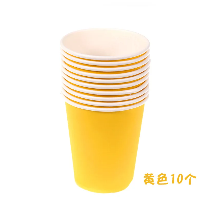 yellow 10 шт., вечерние одноразовые бумажные стаканчики чистого цвета, чашка для сока, украшение для детского дня рождения, свадьбы, пикника, посуда - Цвет: yellow