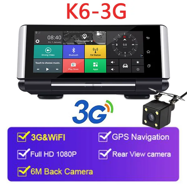 QUIDUX 3g 4G Видеорегистраторы для автомобилей Камера gps 6,8" Android Dashcam регистратор ADAS Full HD 1080 P видео регистратор Двойной объектив dvrs Wi-Fi монитор - Название цвета: K6-3G