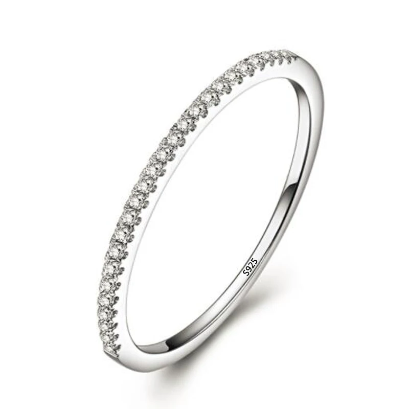 Charming Female Stackable Ring Real 925 Sterling Silver Pave AAAAA CZ Stone Statement Wedding Band Rings for Women Party Jewelry