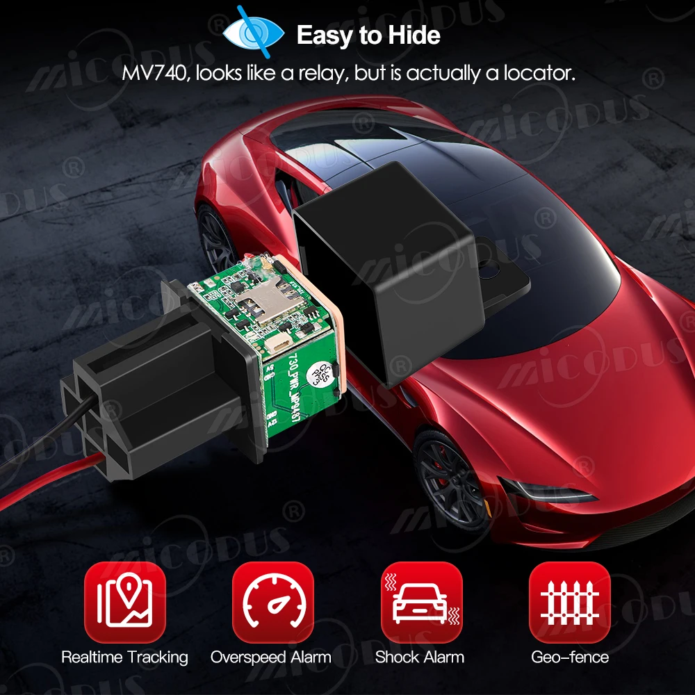 GPS Tracker Car GPS Relay Micodus MV740 MV720 Car Alarm GPS Locator 9-90V Shock Alert Cut Off Fuel ACC Detec Free APP PK CJ720