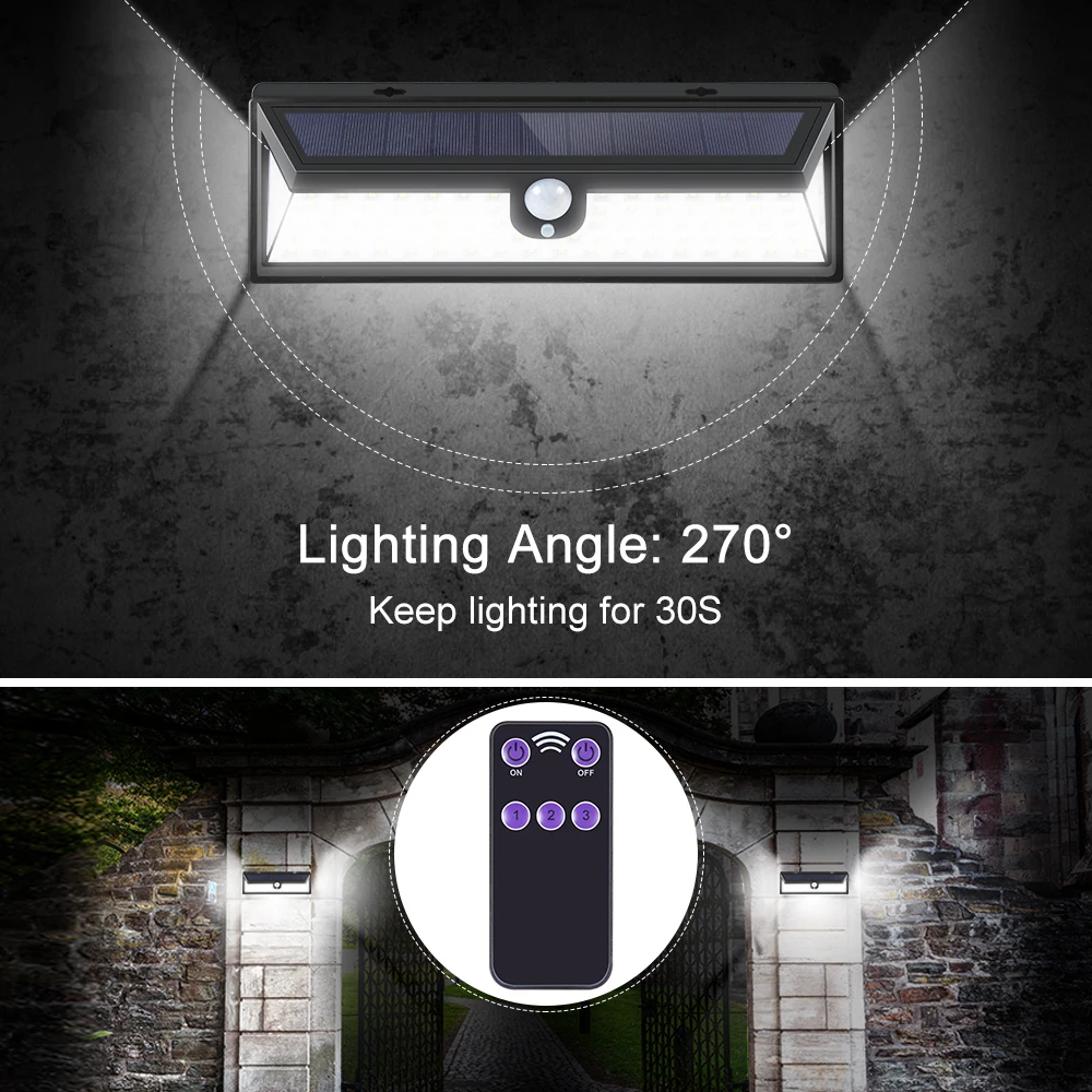 Solares de Controle Luz do Sensor de Movimento com Ângulo Largo de 270 Fagoozon Luzes Remoto Modos Opcionais ° Ip65 Impermeável 118led 4 5 4 modos opcionais luz do sensor de