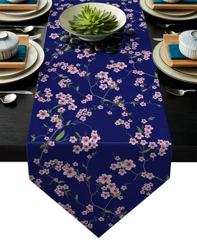 

Pink Sakura Flower Purple Background Table Runner Table Flag Home Party Decorative Tablecloth Table Runners for Wedding