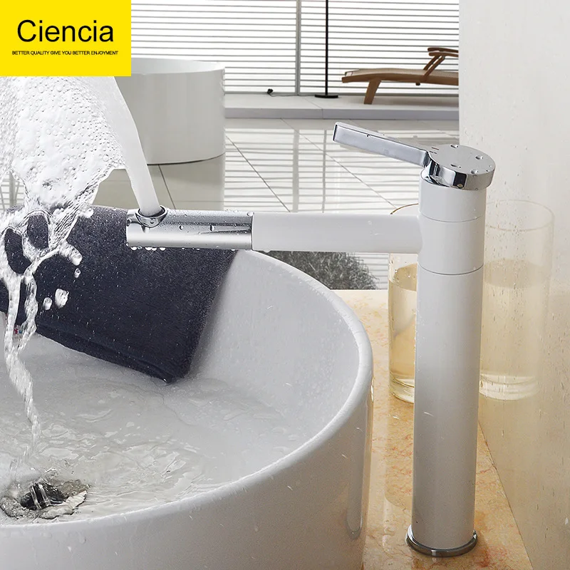 

Copper White Hot And Cold Single Bore Paint Spraying Basin Faucet High-Table Basin Wash Basin Faucet