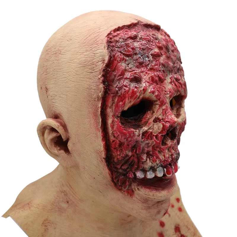 bloody zombie mask melting face latex costume walk