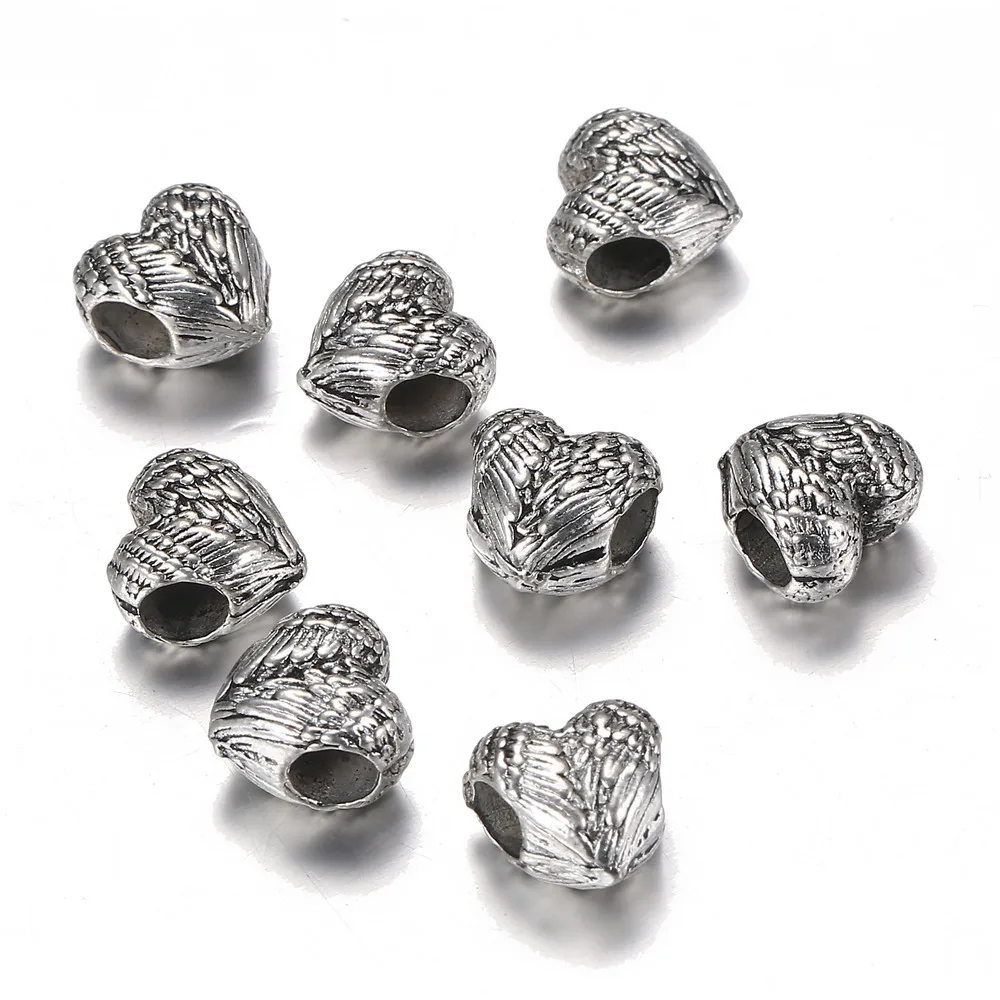 10 шт./лот новые модные бусы из сплава крылья ангела бусины в форме сердца подходят