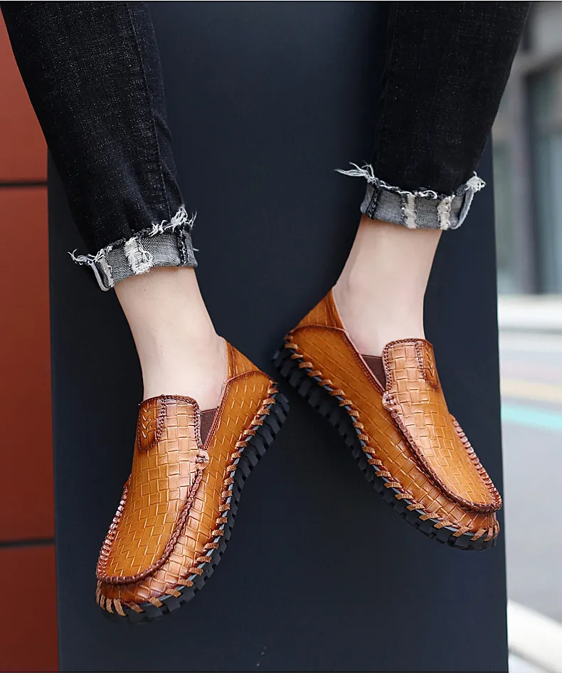 New Men Loafers Shoes Soft Moccasins Genuine Leather Flats Handmade Casual Shoes Slip-On Men's Shoes Driving Shoes